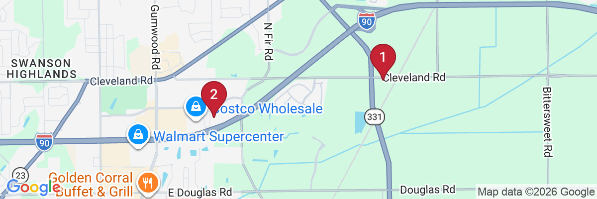 Map showing facility locations