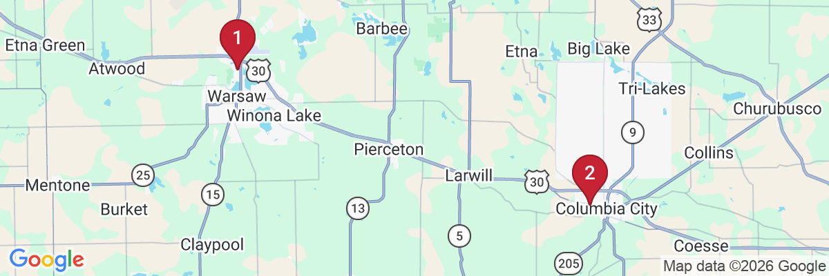 Map showing facility locations