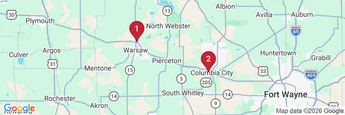 Map showing facility locations