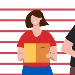 Illustration of man and woman organizing moving boxes