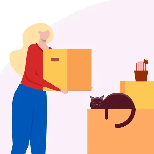 Illustration of man and woman organizing moving boxes